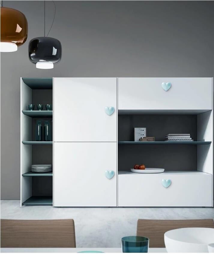 5 Adet Modern Kalp Kulp Bebek Çocuk Genç Odası Çekmece Dolap Mobilya Kulpu Mavi