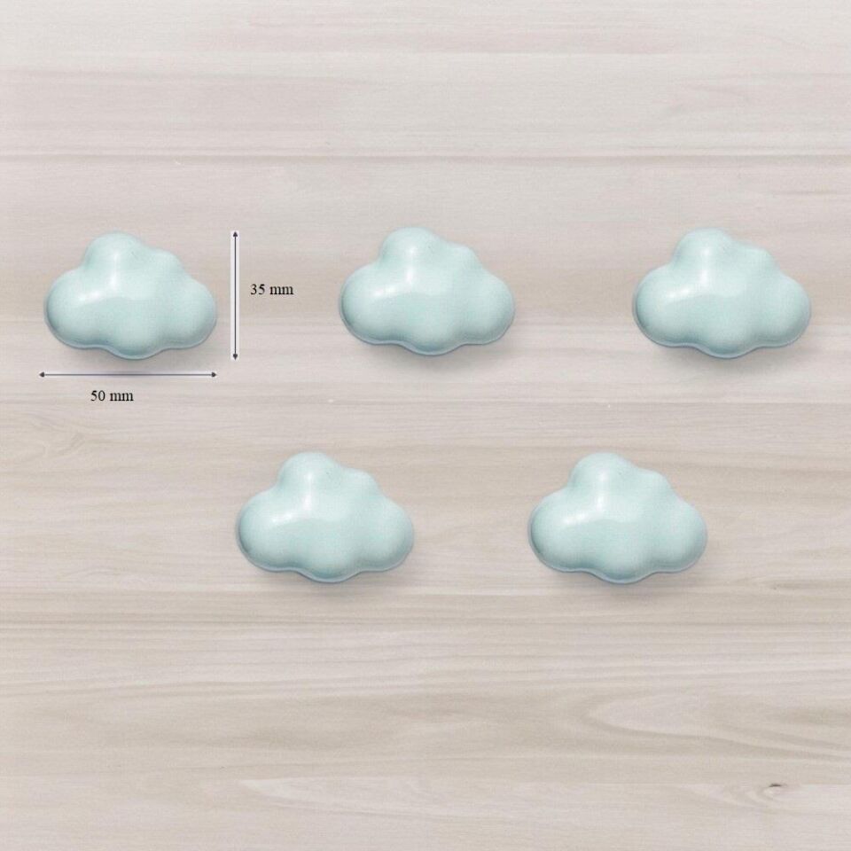 5 Adet Modern Bulut Kulp Bebek Çocuk Genç Odası Çekmece Dolap Mobilya Kulpu Mavi