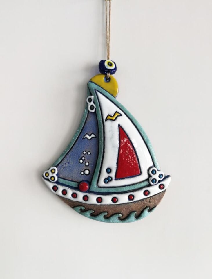 Özel Tasarım Seramik Yelkenli Gemi Dekoratif Duvar Süsü