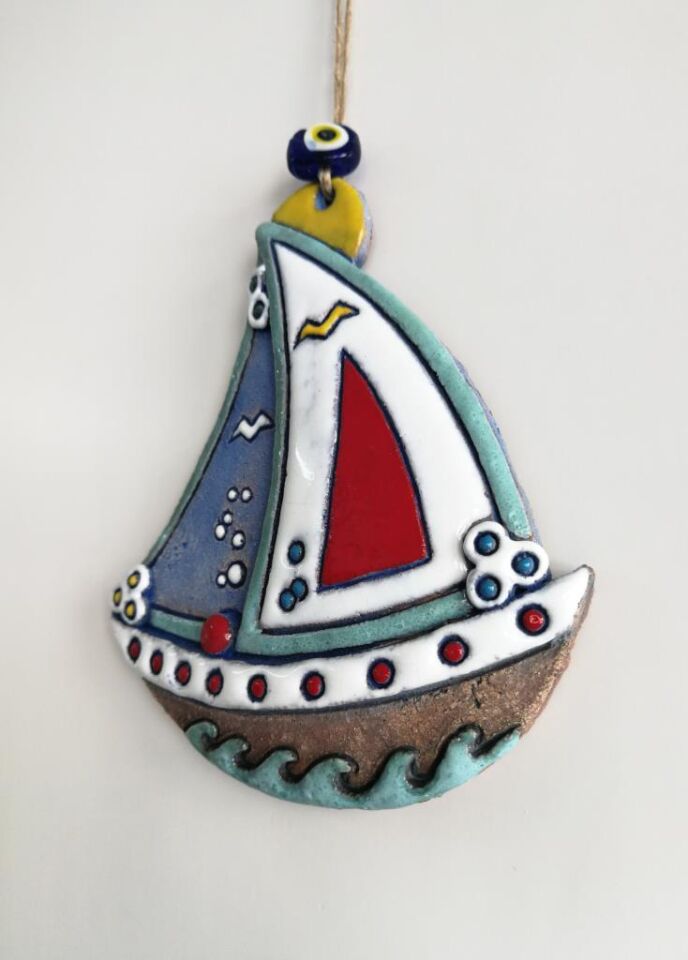 Özel Tasarım Seramik Yelkenli Gemi Dekoratif Duvar Süsü