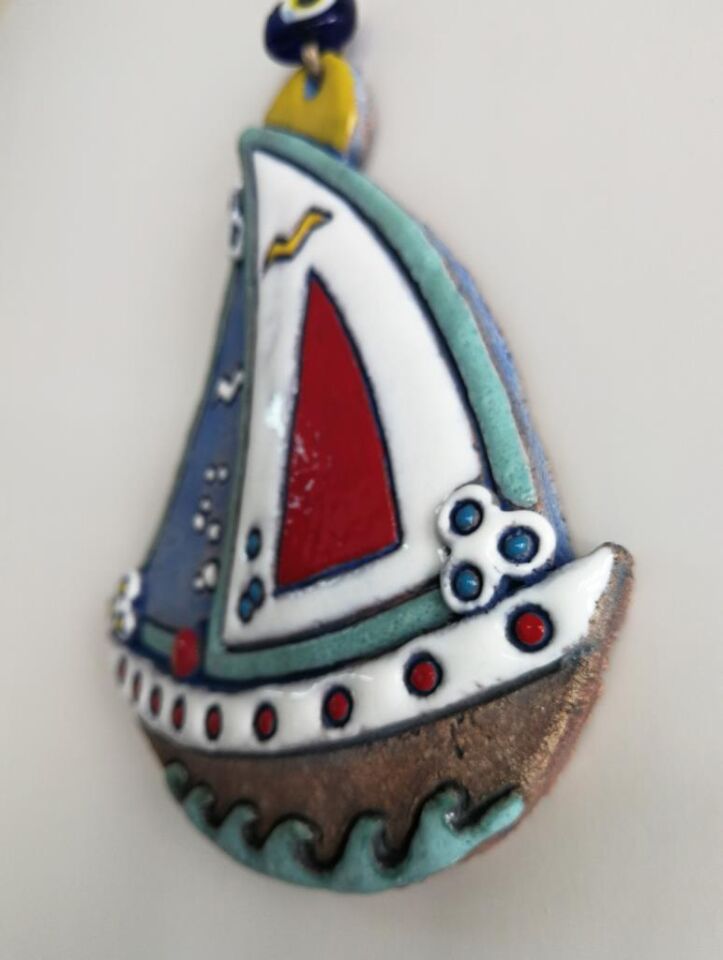 Özel Tasarım Seramik Yelkenli Gemi Dekoratif Duvar Süsü