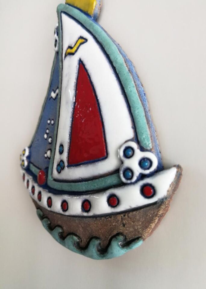 Özel Tasarım Seramik Yelkenli Gemi Dekoratif Duvar Süsü