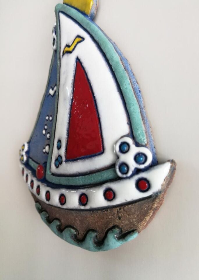 Özel Tasarım Seramik Yelkenli Gemi Dekoratif Duvar Süsü