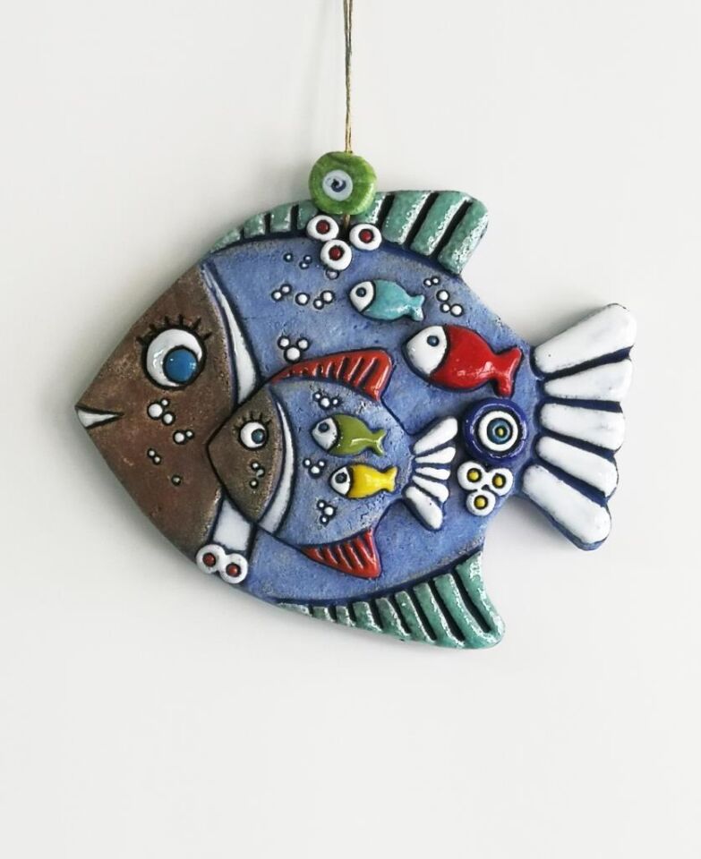 Özel Tasarım Seramik Anne ve Yavru Balık Duvar Süsü