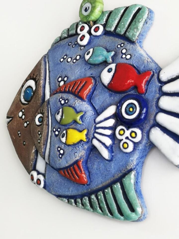 Özel Tasarım Seramik Anne ve Yavru Balık Duvar Süsü