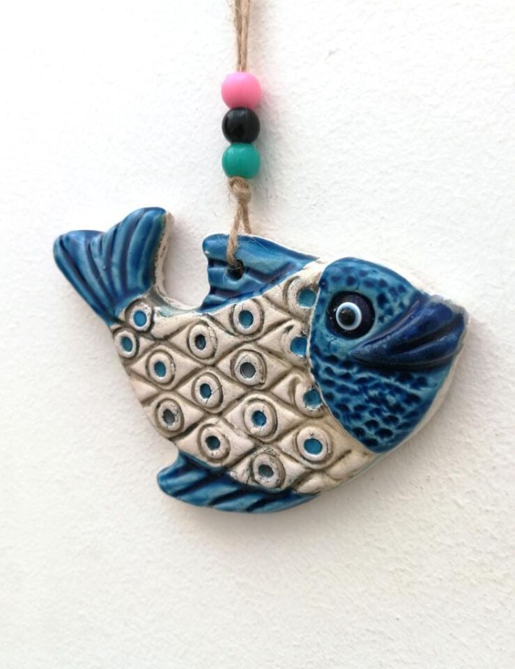 Seramik Mini Kıvrık Balık Dekoratif Duvar Süsü