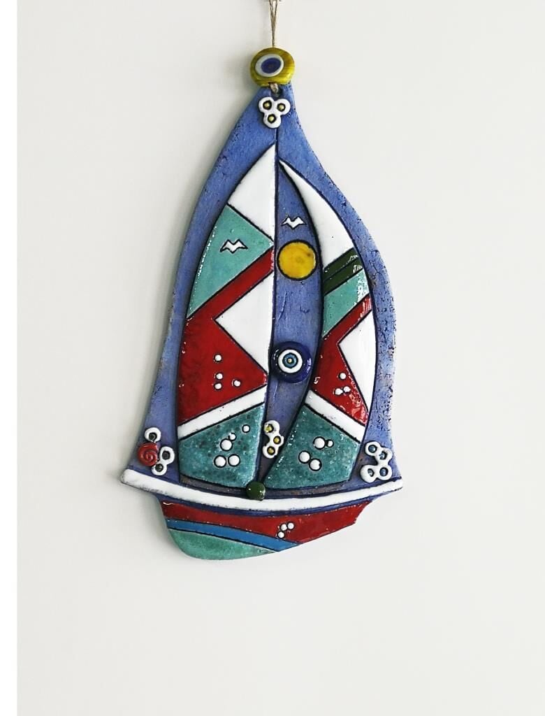 Özel Tasarım Seramik Yelkenli Büyük Boy Duvar Süsü