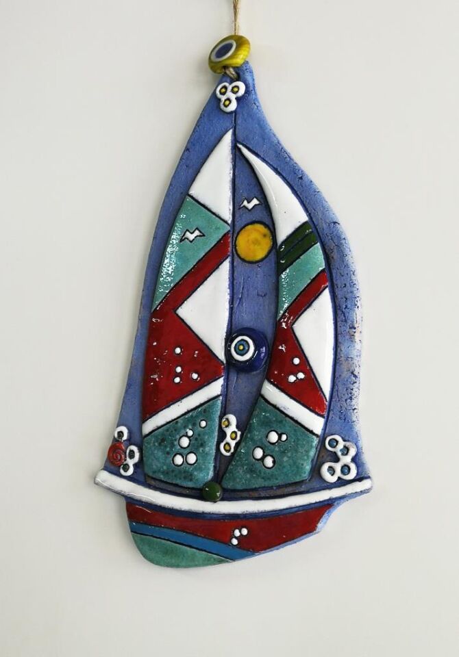 Özel Tasarım Seramik Yelkenli Büyük Boy Duvar Süsü
