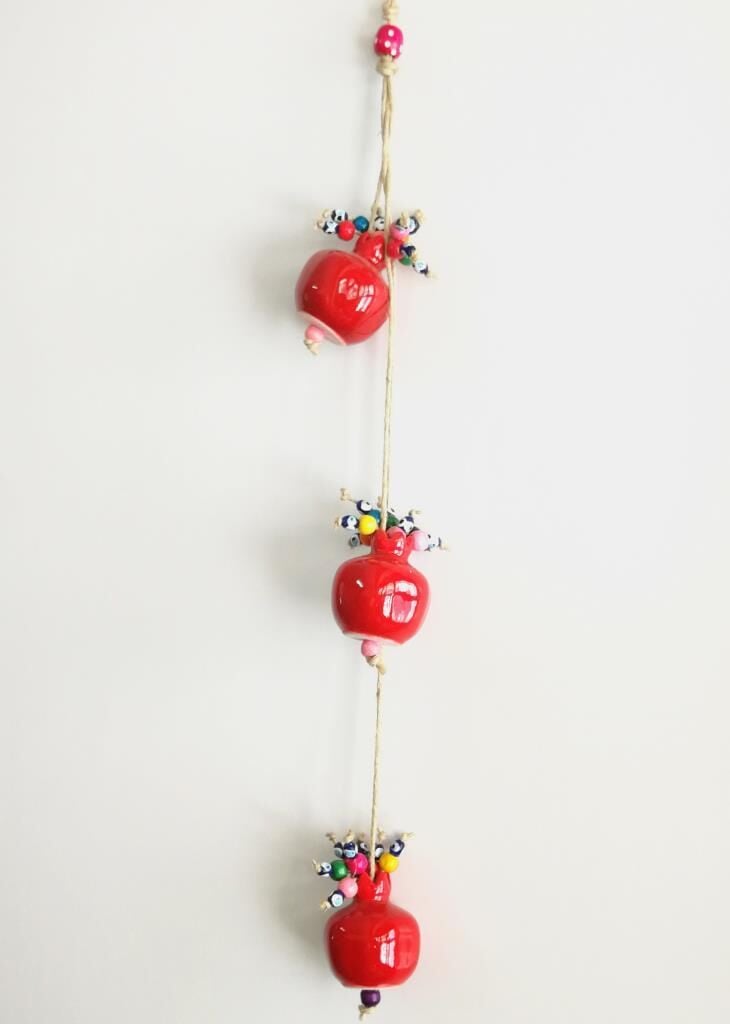 Üçlü Kırmızı Nar Bahçe Duvar Süsü