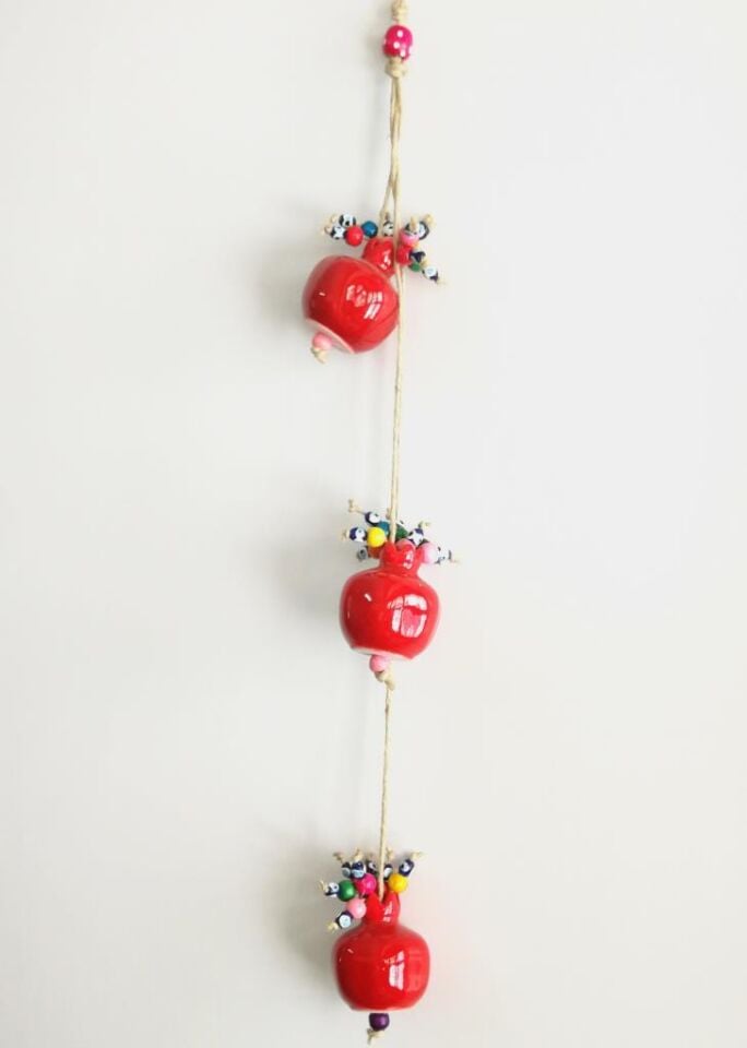 Üçlü Kırmızı Nar Bahçe Duvar Süsü