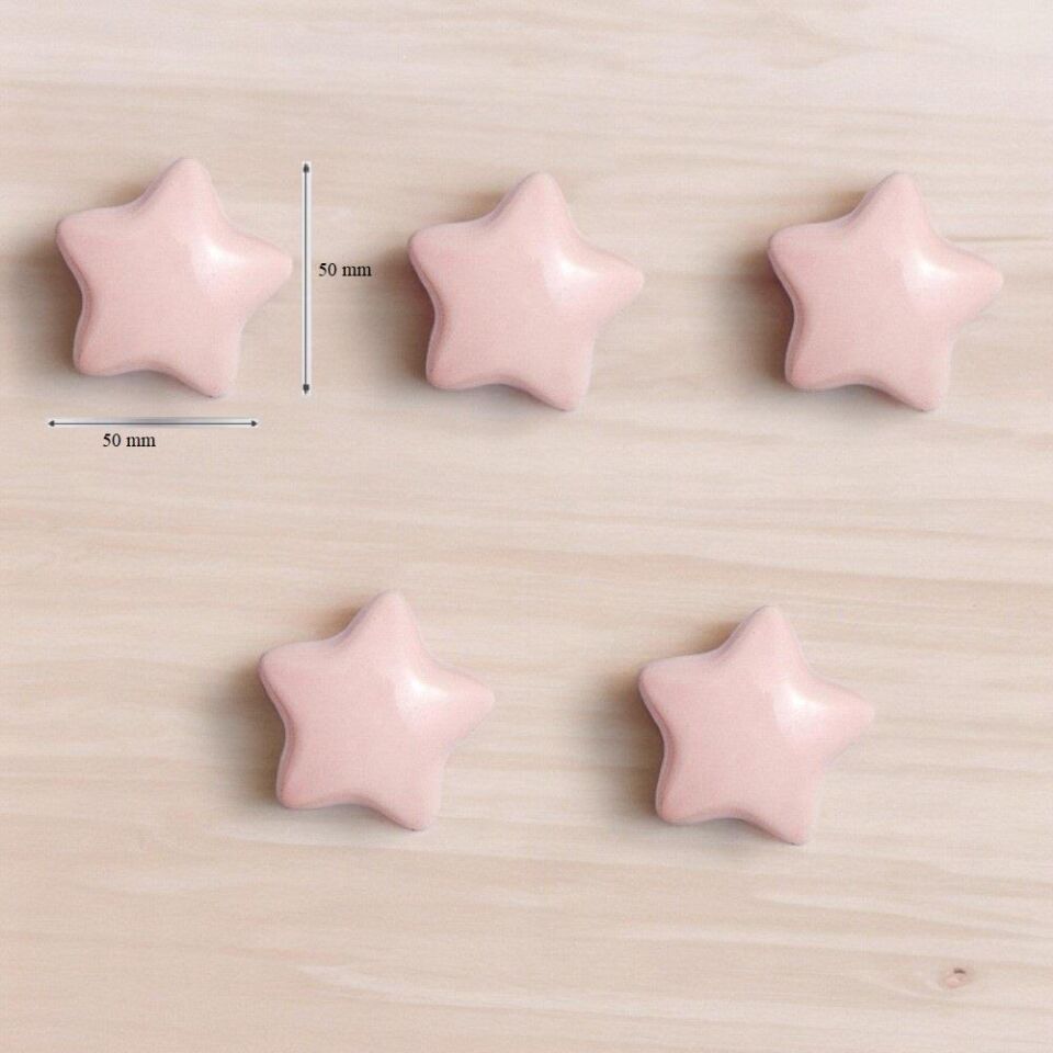 5 Adet Modern Yıldız Kulp Bebek Çocuk Genç Odası Çekmece Dolap Mobilya Kulpu Pembe