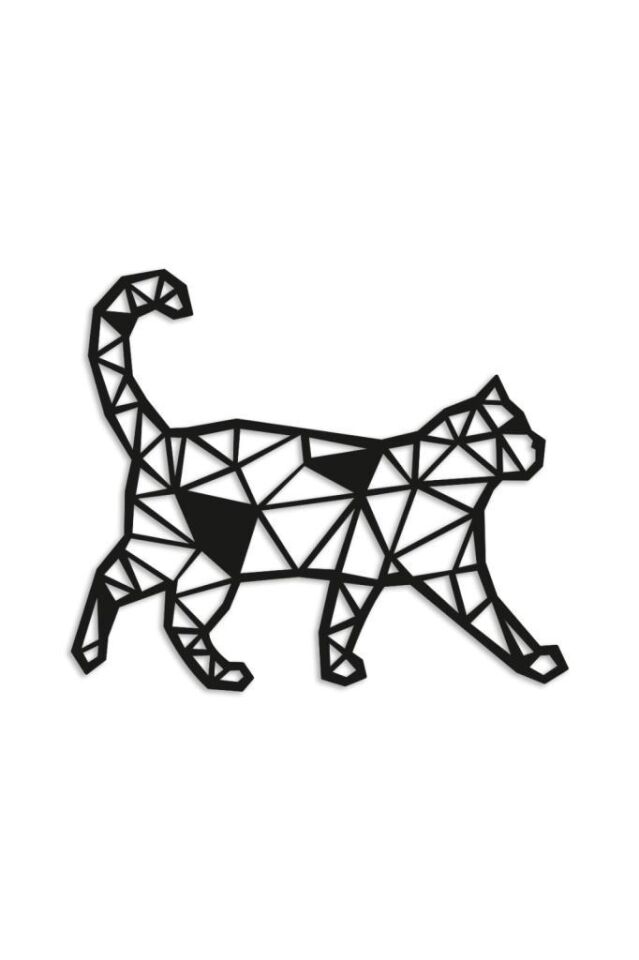 Geometrik Desen Kedi Ahşap Duvar Dekoru