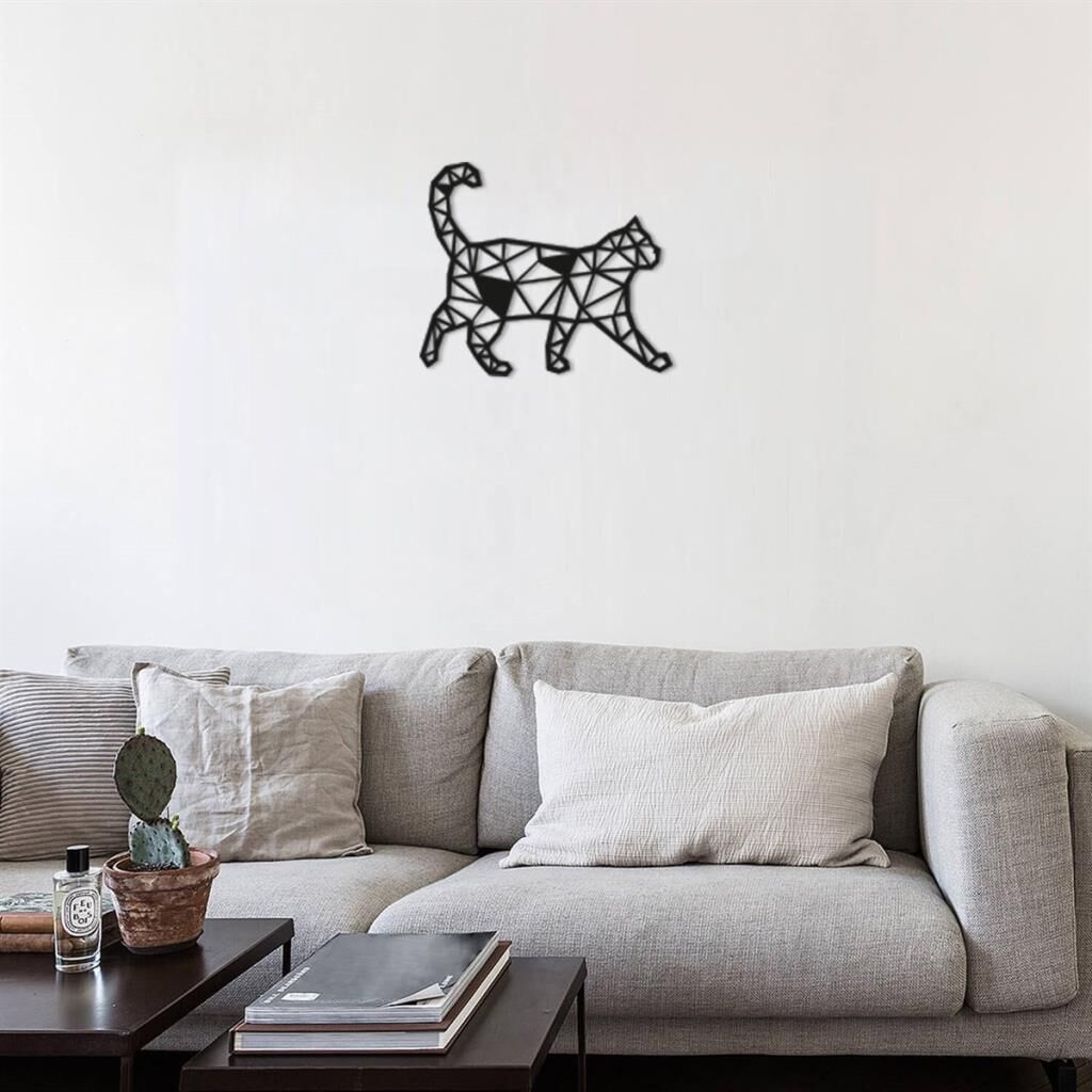 Geometrik Desen Kedi Ahşap Duvar Dekoru