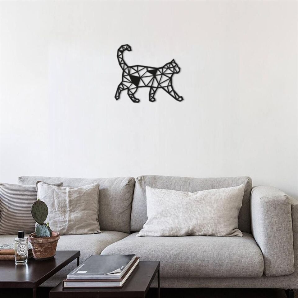 Geometrik Desen Kedi Ahşap Duvar Dekoru