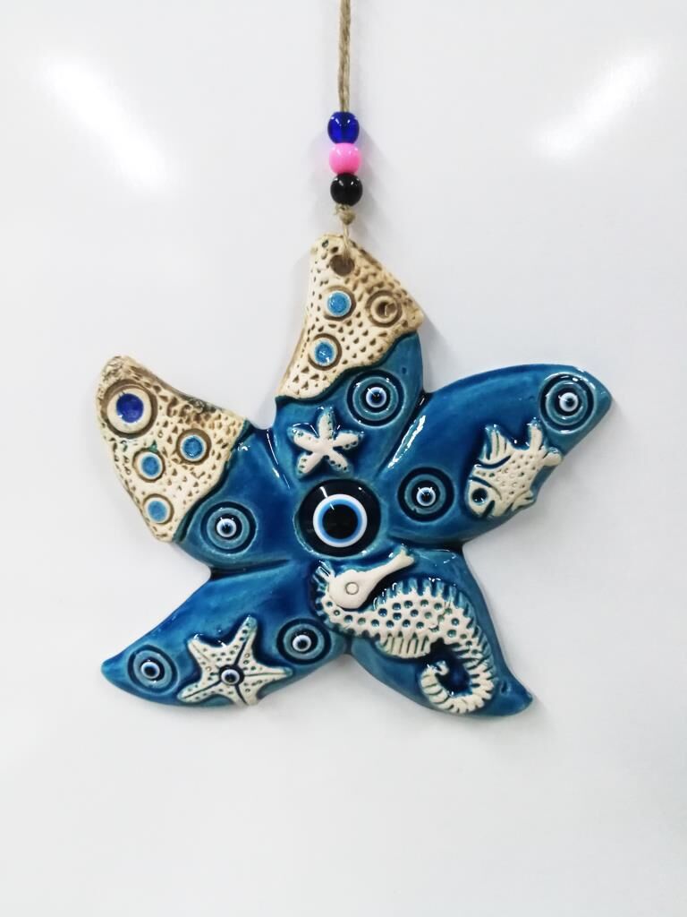 Seramik Yıldız Dekoratif El İşi Duvar Süsü Nazarlık