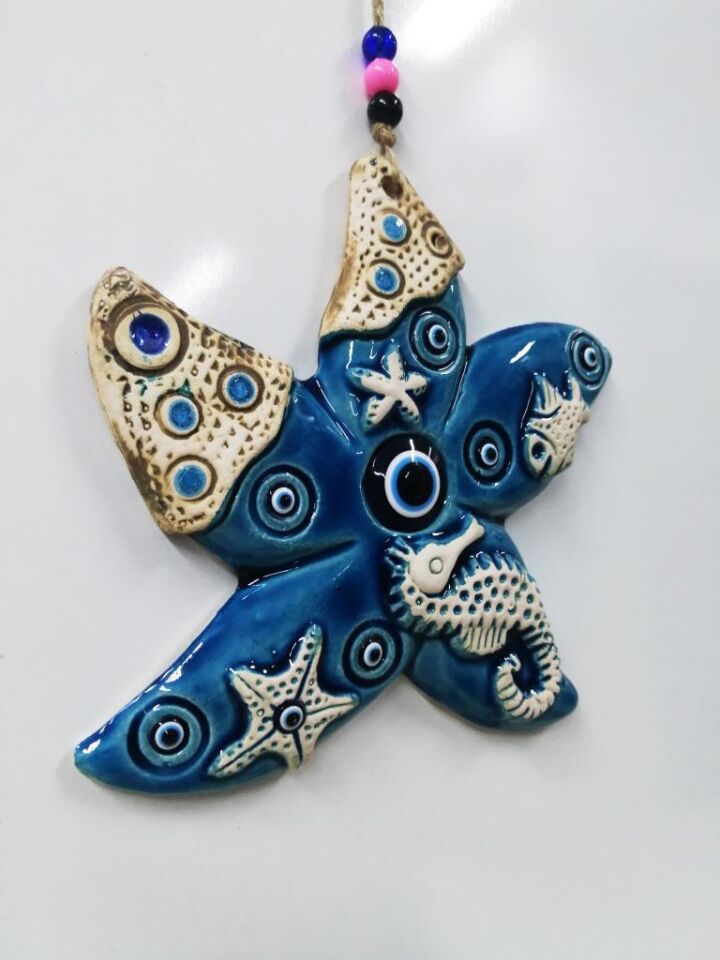 Seramik Yıldız Dekoratif El İşi Duvar Süsü Nazarlık