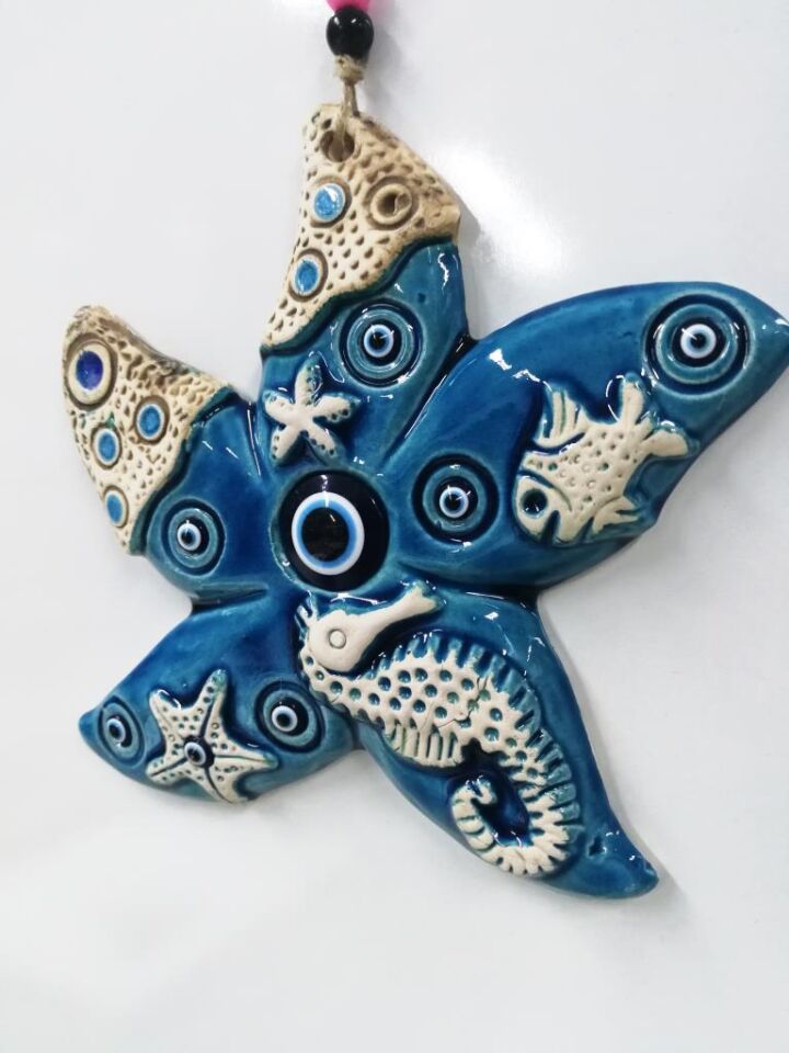 Seramik Yıldız Dekoratif El İşi Duvar Süsü Nazarlık