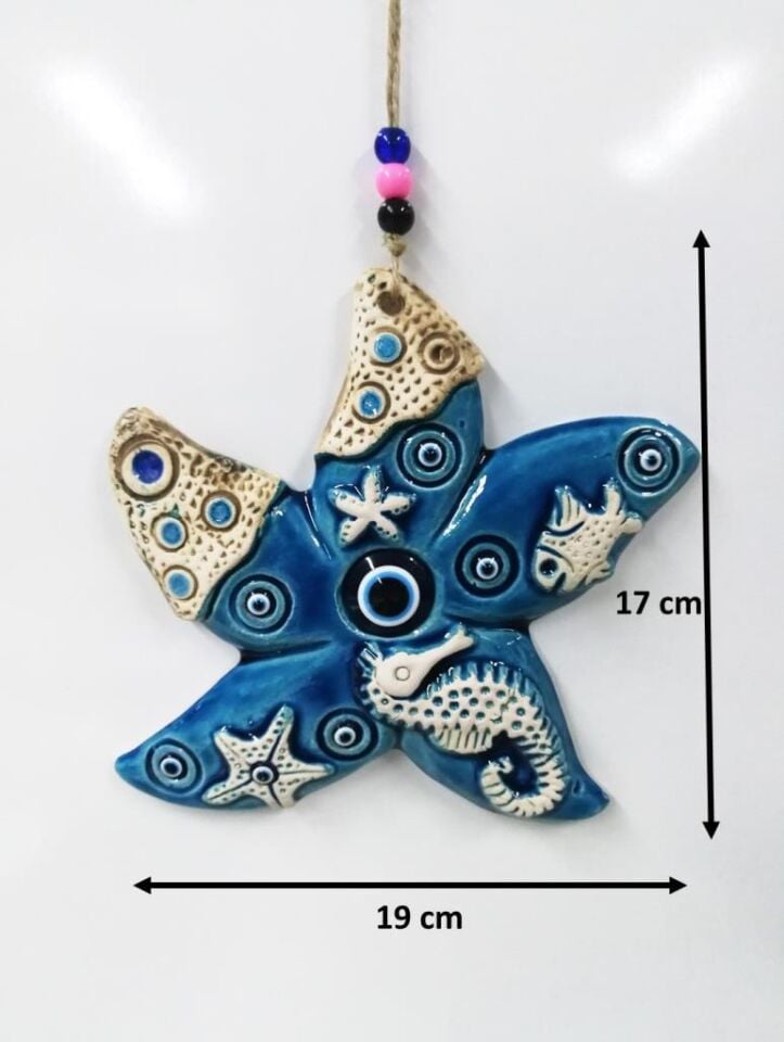 Seramik Yıldız Dekoratif El İşi Duvar Süsü Nazarlık