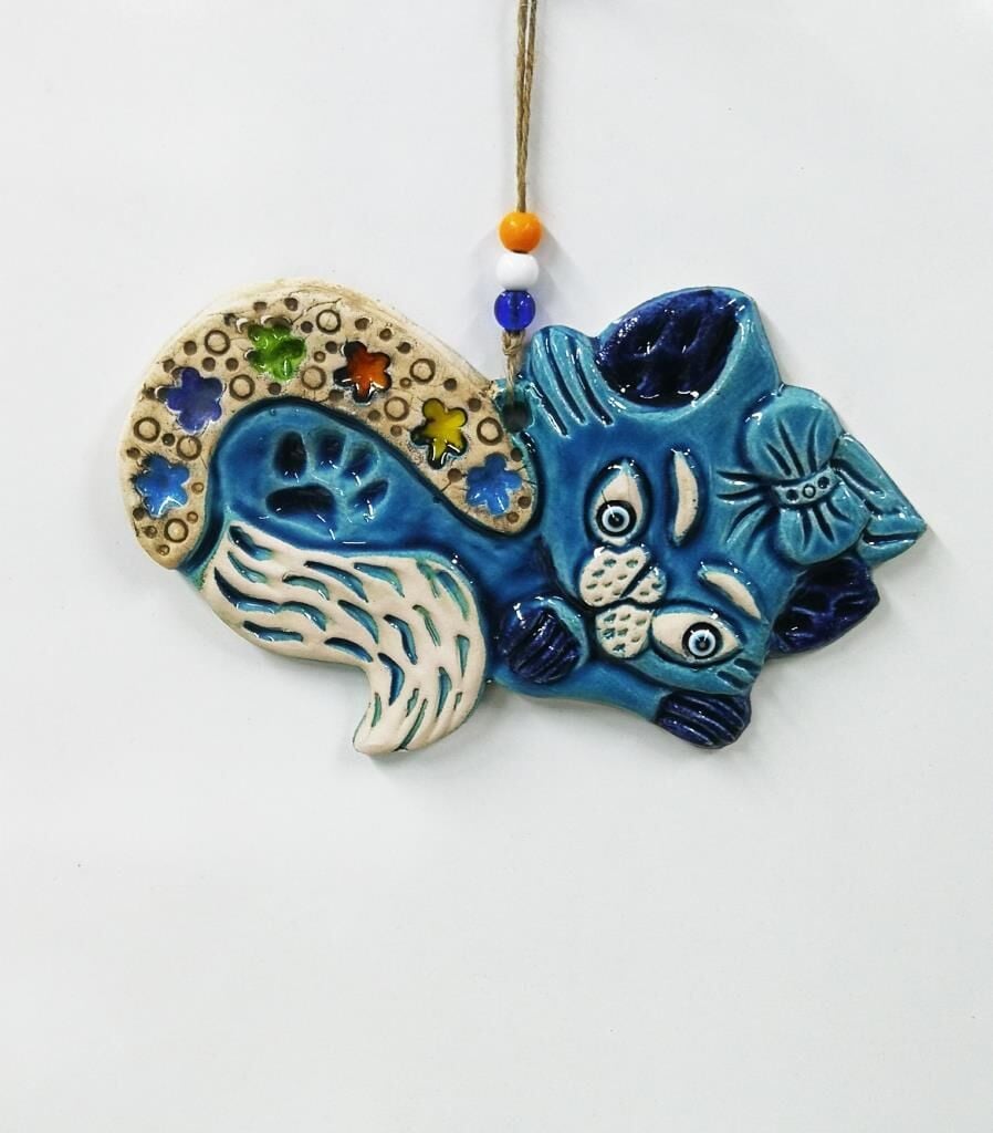 Seramik Kedi Dekoratif El İşi Duvar Süsü Nazarlık