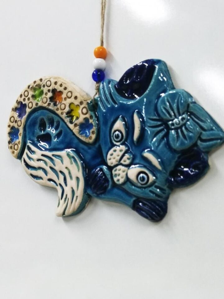 Seramik Kedi Dekoratif El İşi Duvar Süsü Nazarlık