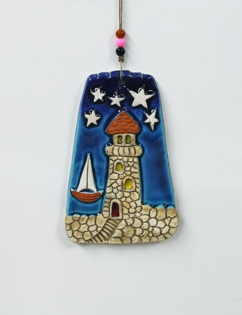 Seramik Deniz Feneri Dekoratif El İşi Duvar Süsü Nazarlık