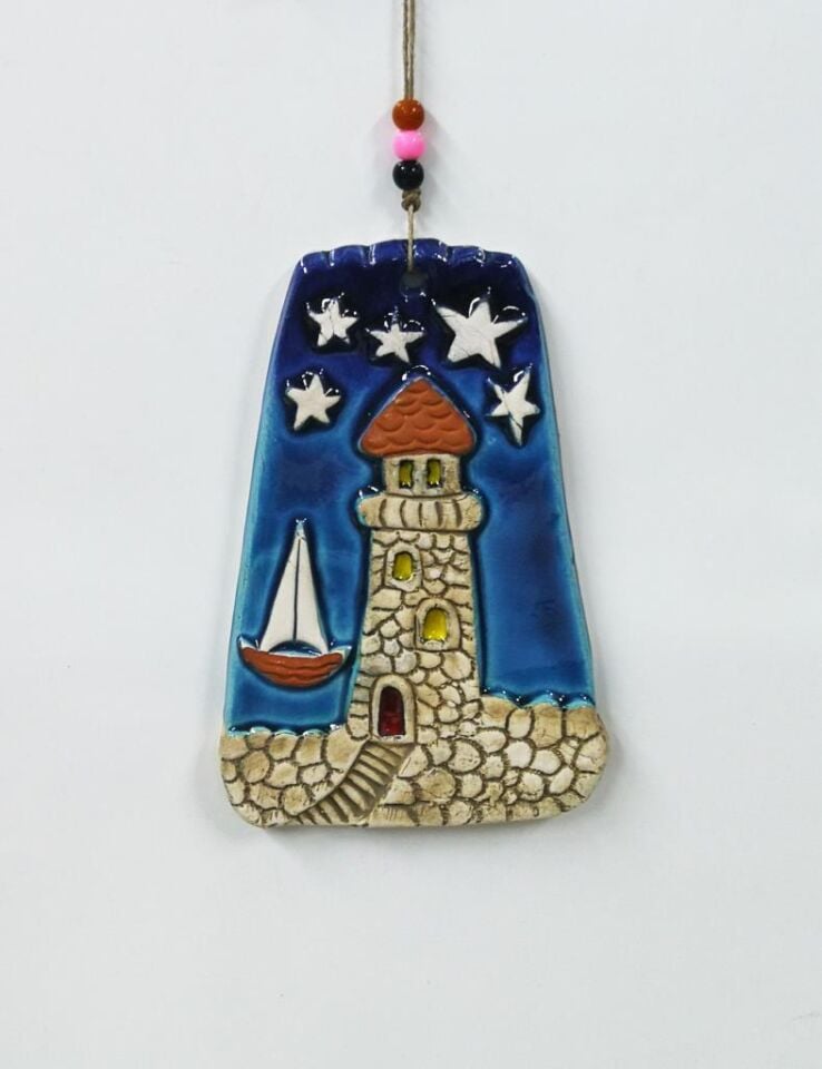 Seramik Deniz Feneri Dekoratif El İşi Duvar Süsü Nazarlık