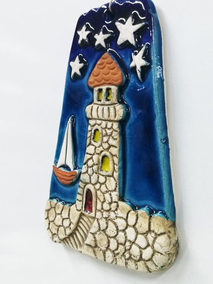 Seramik Deniz Feneri Dekoratif El İşi Duvar Süsü Nazarlık