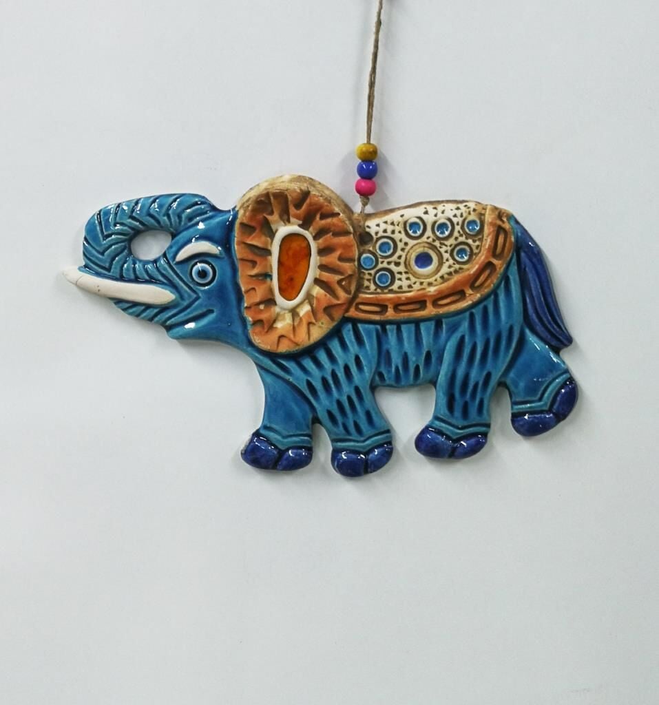 Seramik Fil Dekoratif El İşi Duvar Süsü Nazarlık