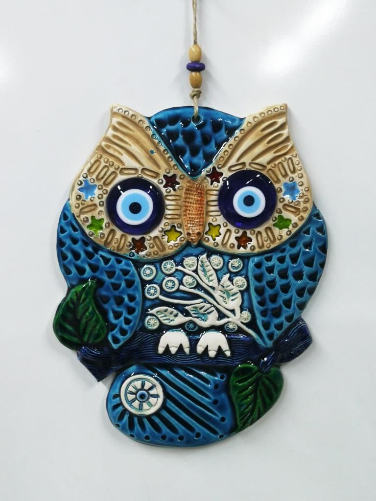 Seramik Baykuş Dekoratif El İşi Duvar Süsü Büyük Boy Nazarlık