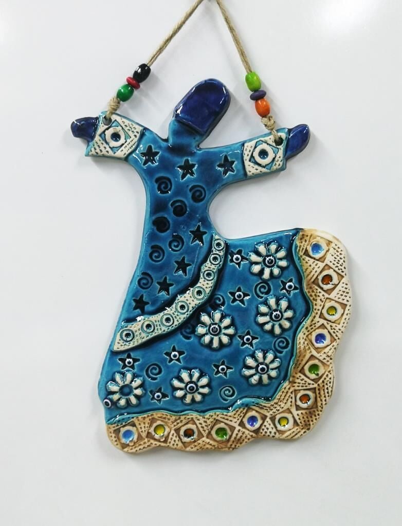 Seramik Semazen Dekoratif El İşi Duvar Süsü Büyük Boy Nazarlık