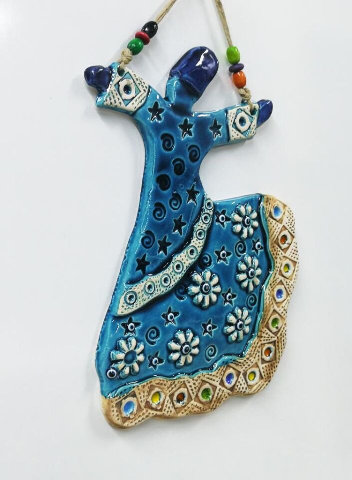 Seramik Semazen Dekoratif El İşi Duvar Süsü Büyük Boy Nazarlık