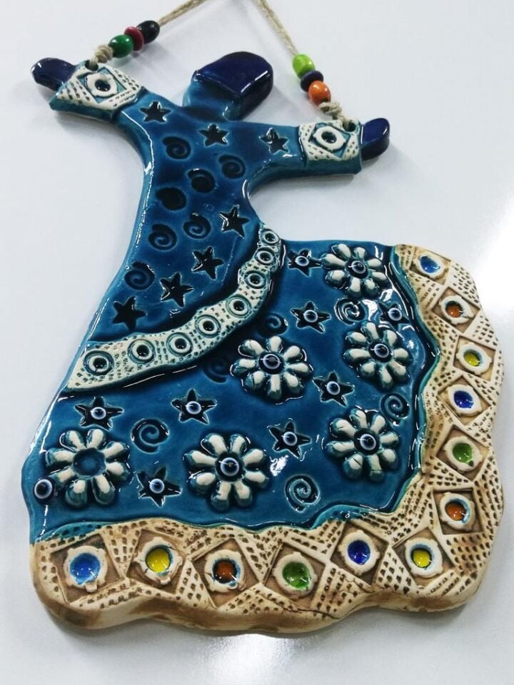 Seramik Semazen Dekoratif El İşi Duvar Süsü Büyük Boy Nazarlık