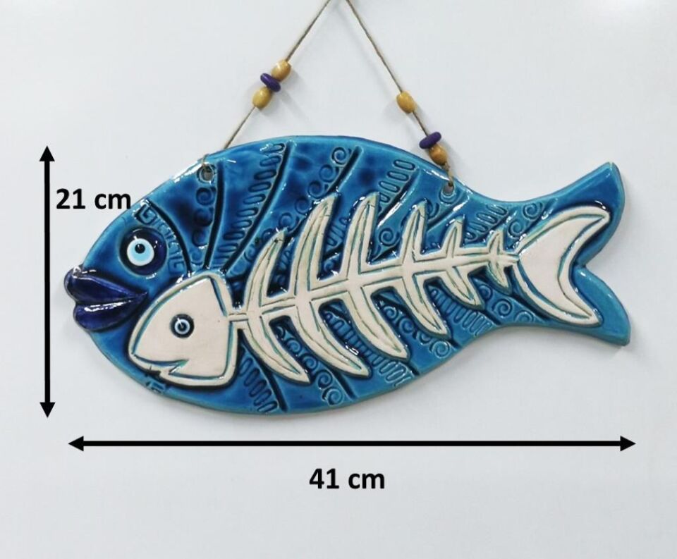 Seramik Kılçıklı Balık Dekoratif El İşi Duvar Süsü Büyük Boy Nazarlık