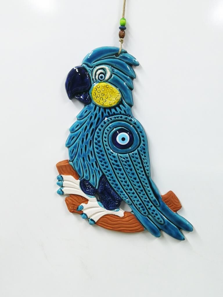 Seramik Papağan Dekoratif El İşi Duvar Süsü Büyük Boy Nazarlık