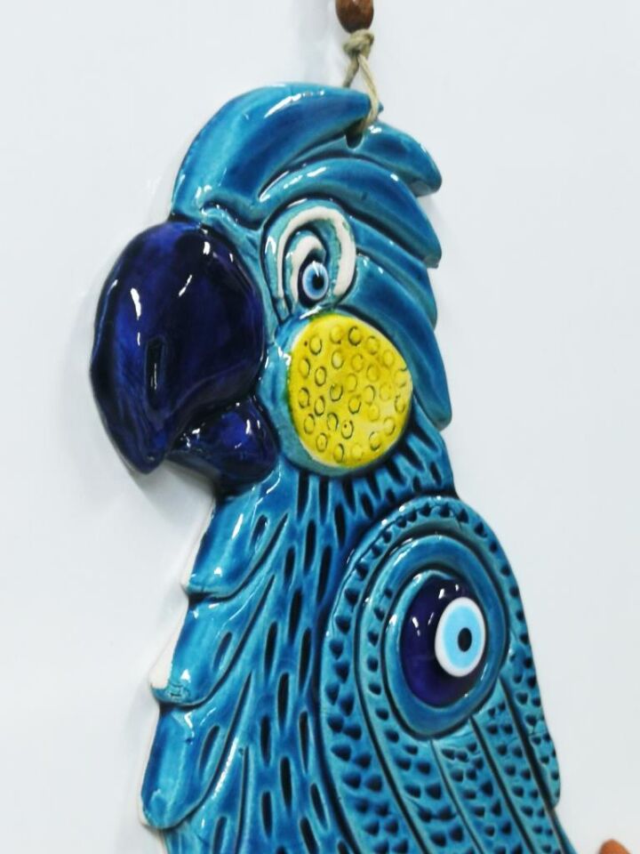Seramik Papağan Dekoratif El İşi Duvar Süsü Büyük Boy Nazarlık