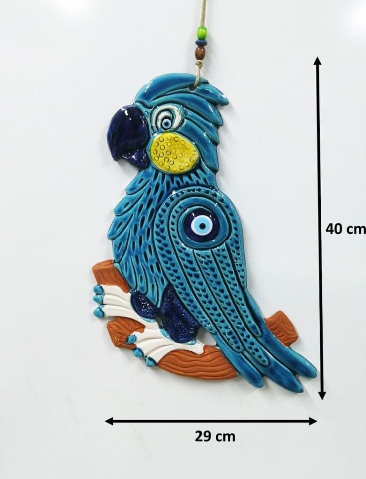 Seramik Papağan Dekoratif El İşi Duvar Süsü Büyük Boy Nazarlık