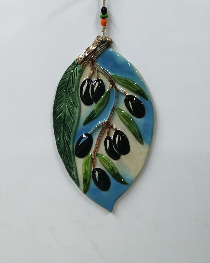 Seramik Zeytin Dalı Dekoratif El İşi Duvar Süsü Büyük Boy Nazarlık