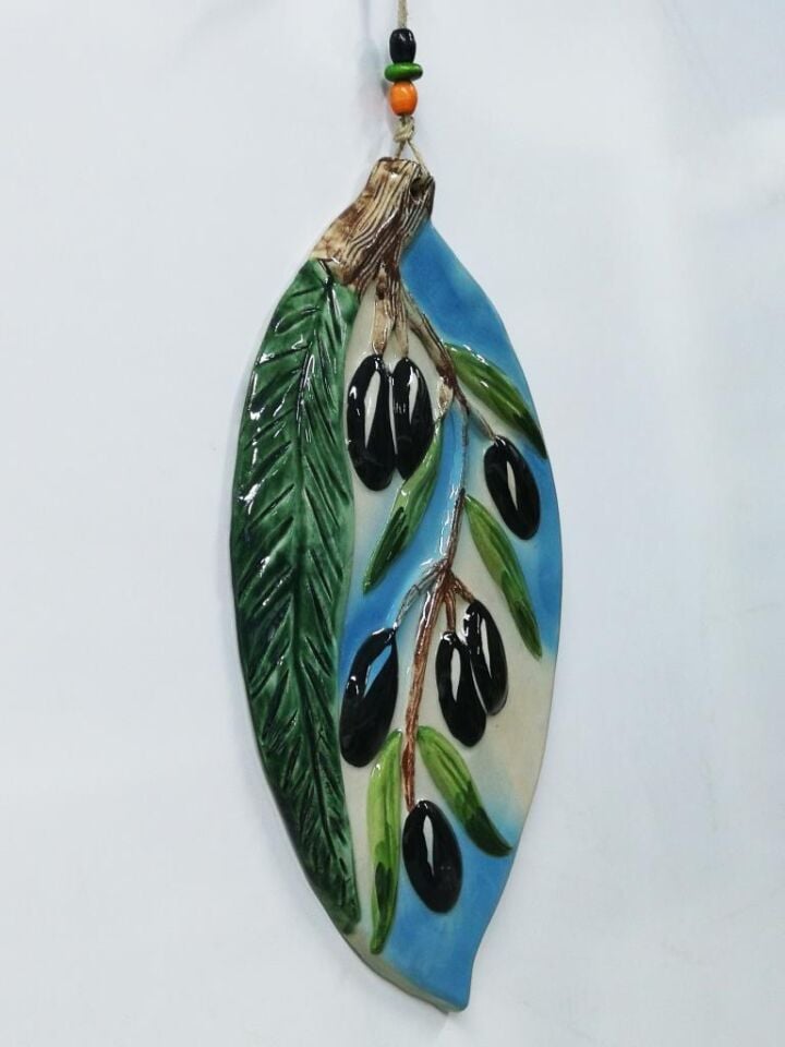 Seramik Zeytin Dalı Dekoratif El İşi Duvar Süsü Büyük Boy Nazarlık