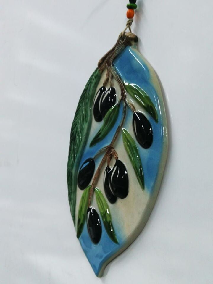 Seramik Zeytin Dalı Dekoratif El İşi Duvar Süsü Büyük Boy Nazarlık