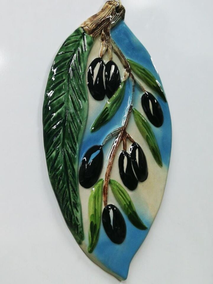 Seramik Zeytin Dalı Dekoratif El İşi Duvar Süsü Büyük Boy Nazarlık