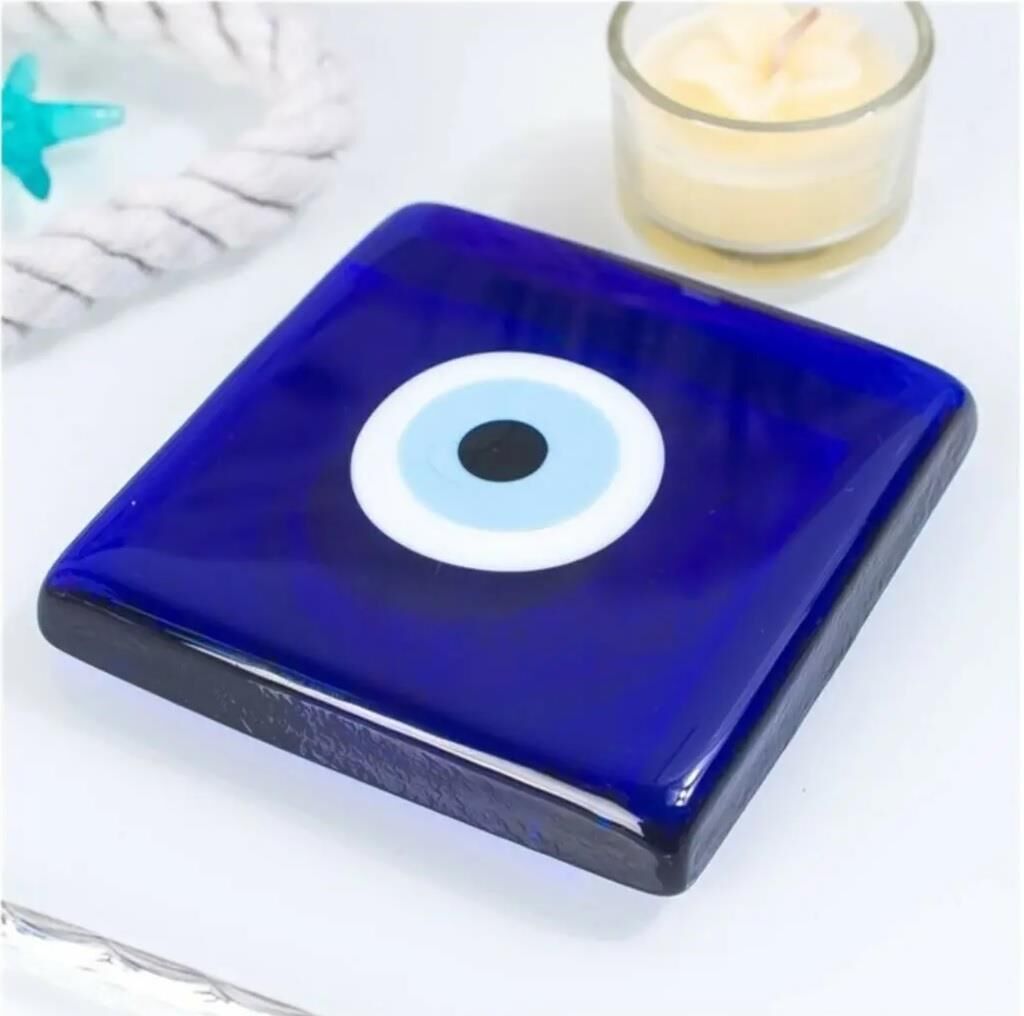 Dekoratif Nazar Boncuklu Cam Kapak Banyo Gider Süsü 10X10 cm