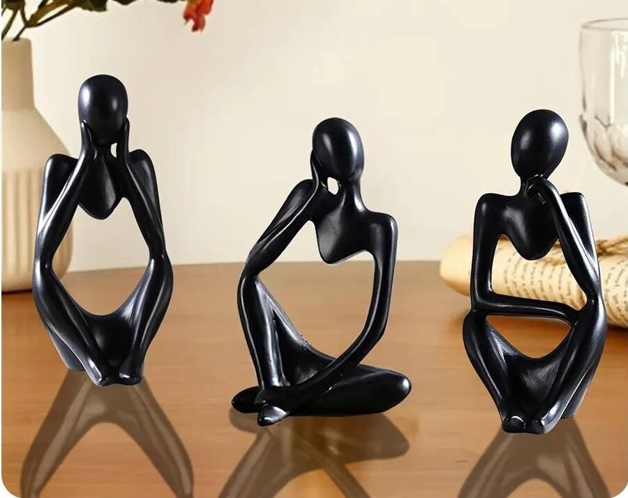 İskandinav Tarz 3 Adet Lüks Stil Soyut Şekil Biblo Heykel Ev Dekorasyon Süsleri Masa Dekoru Raf Dekoru Siyah