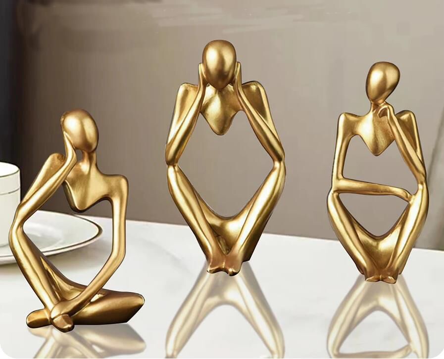 İskandinav Tarz 3 Adet Lüks Stil Soyut Şekil Biblo Heykel Ev Dekorasyon Süsleri Masa Dekoru Raf Dekoru ALTIN