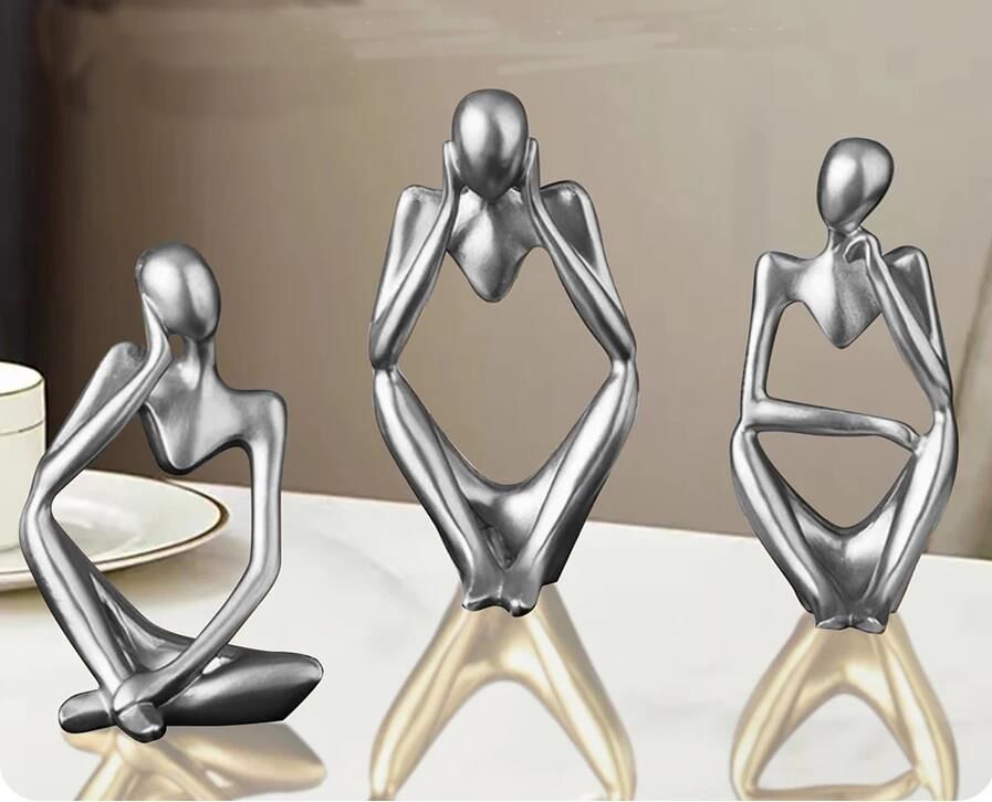 İskandinav Tarz 3 Adet Lüks Stil Soyut Şekil Biblo Heykel Ev Dekorasyon Süsleri Masa Dekoru Raf Dekoru GÜMÜŞ