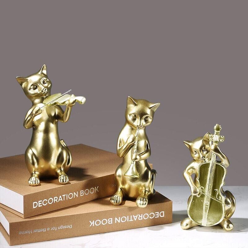 Dekoratif Üçlü Müzisyen Kedi Biblo Masa Süsü Ev Dekor