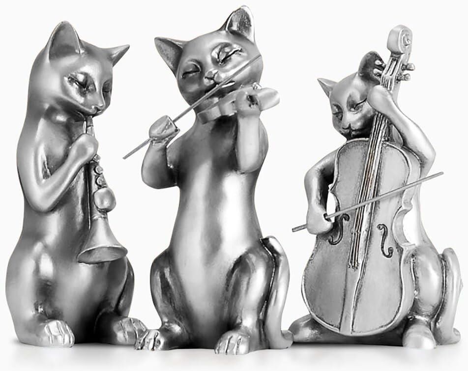 Dekoratif Üçlü Müzisyen Kedi Biblo Masa Süsü Ev Dekor
