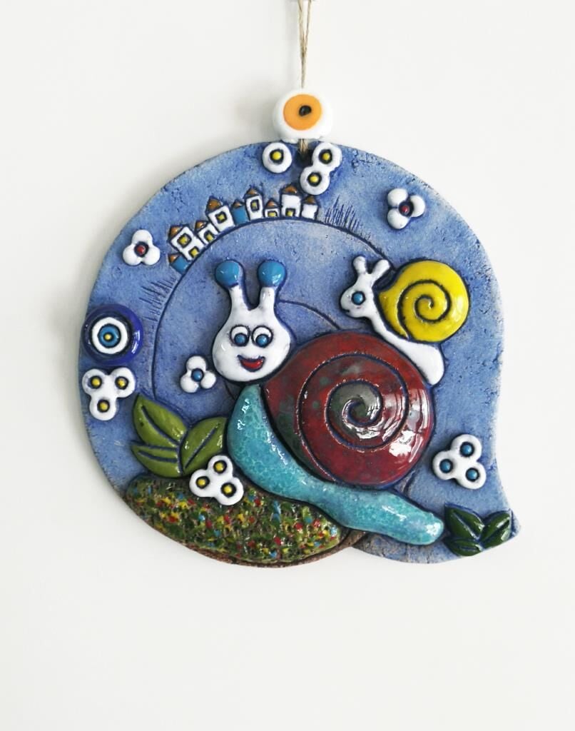 Özel Tasarım Seramik Salyangoz Aile Nazarlık Duvar Süsü