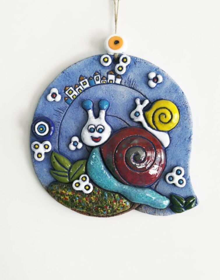 Özel Tasarım Seramik Salyangoz Aile Nazarlık Duvar Süsü