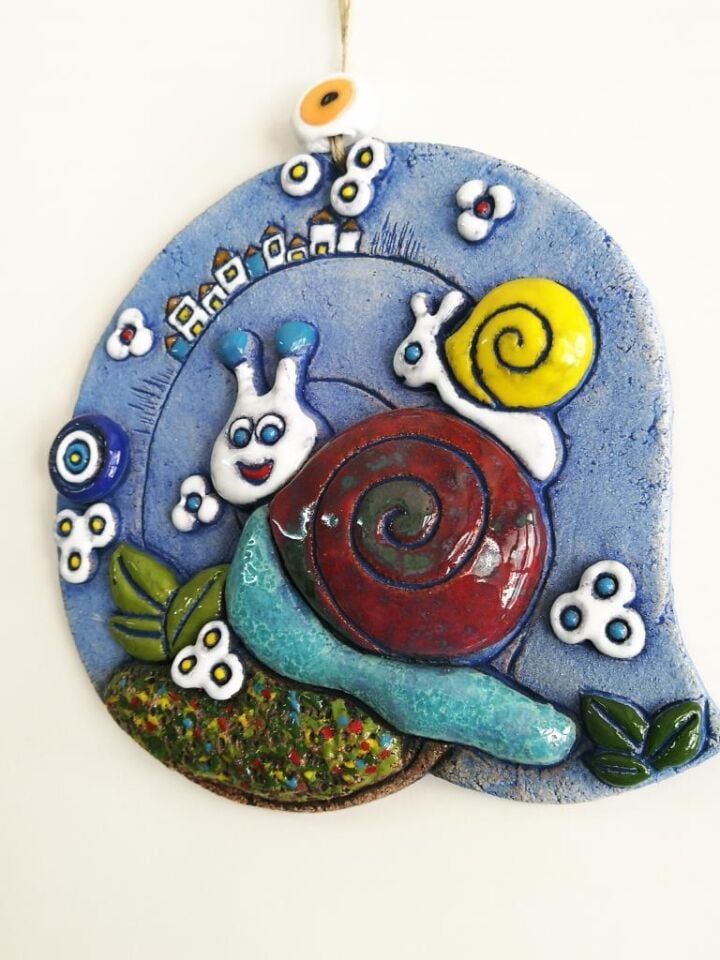 Özel Tasarım Seramik Salyangoz Aile Nazarlık Duvar Süsü