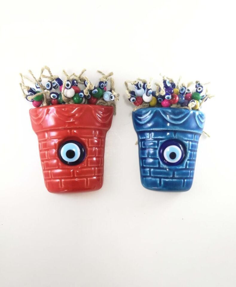 İkili Mini Seramik Saksı Dekoratif Duvar Süsü Nazarlık